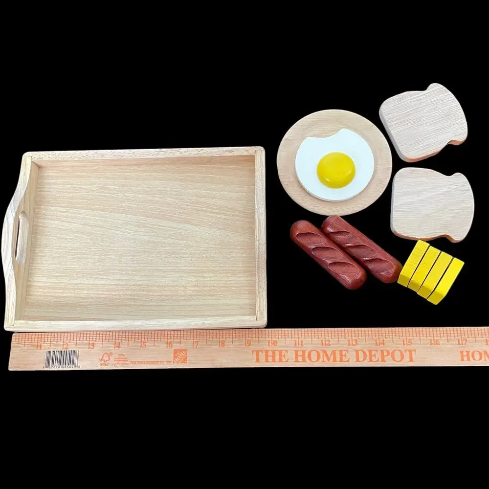 Wooden Pretend Play Breakfast Food Toy Child Eggs Toast Tray Breakfast In Bed